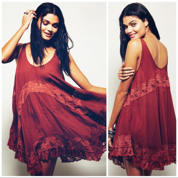 Free People Dresses & Skirts - FREE PEOPLE SHE SWINGS CAMI SLIP DRESS IN MAROON (DARK RED)